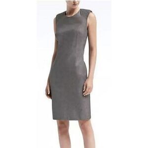 Banana Republic Women's 4 Grey Padded Cap Sleeve Midi Sheath Career Dress